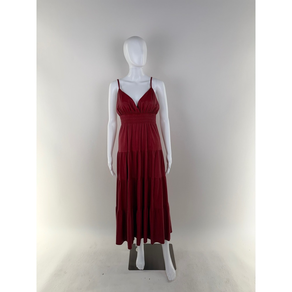 Derek Lam 10 Crosby Red Faux Leather Tiered Spaghetti Strap Maxi Dress Size 4 - Picture 3 of 10